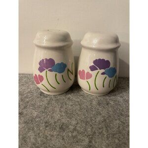Vintage  Salt and Pepper Shakers with Purple, Pink, and Blue flowers  3.75" Tall